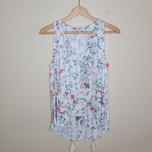 WAYF | Garden Floral Sleeveless Top with Tassel Tie Neckline Size XS